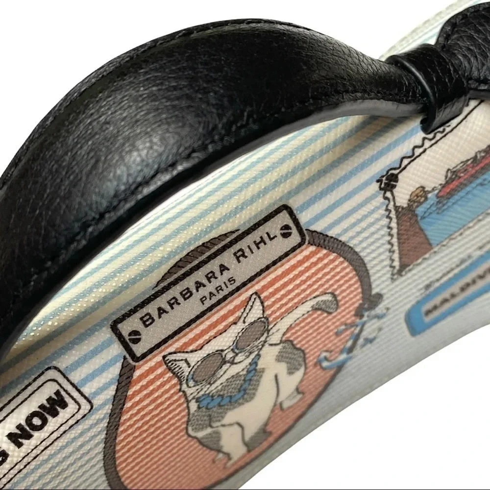 Barbara Rihl Striped Clutch Wallet w/ Handle París Maldives Travel Nautical Cat - Picture 3 of 6